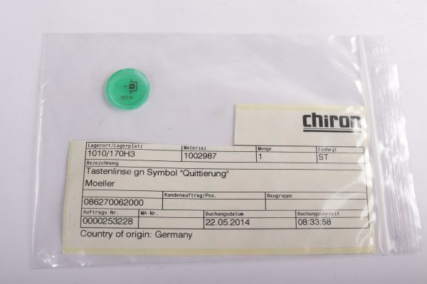 Tastenlinse bedruckt Symbol Quittierung grün für CHIRON #new w/o box