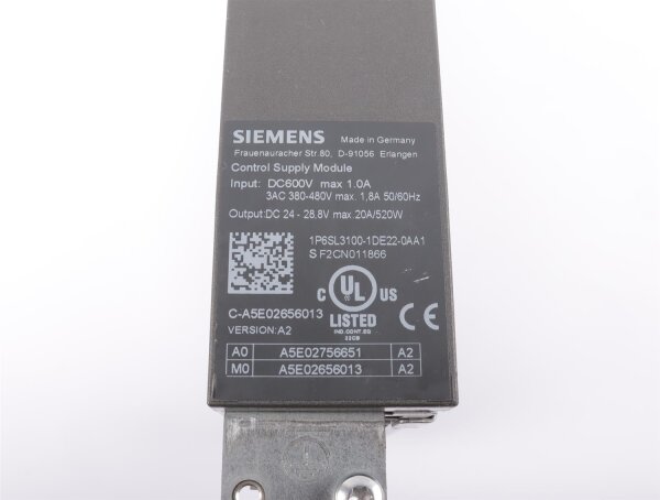 Siemens SINAMICS Control Supply Module 6SL3100-1DE22-0AA1 #used